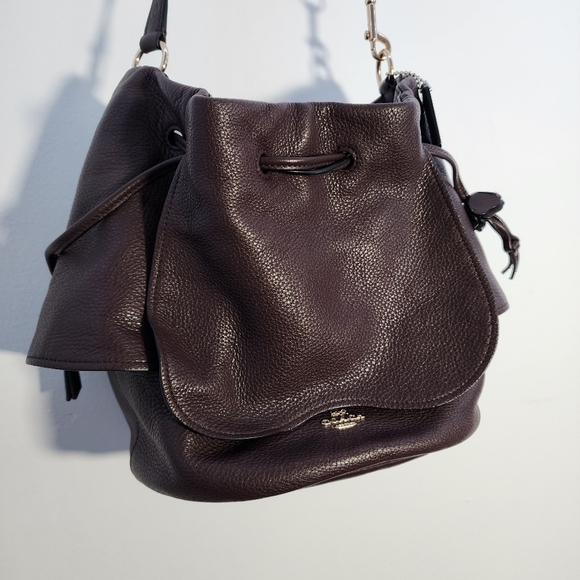 Coach Petal Drawstring Leather Drawstring  Crossbody Handbag F11807 Dark Brown - Picture 1 of 9